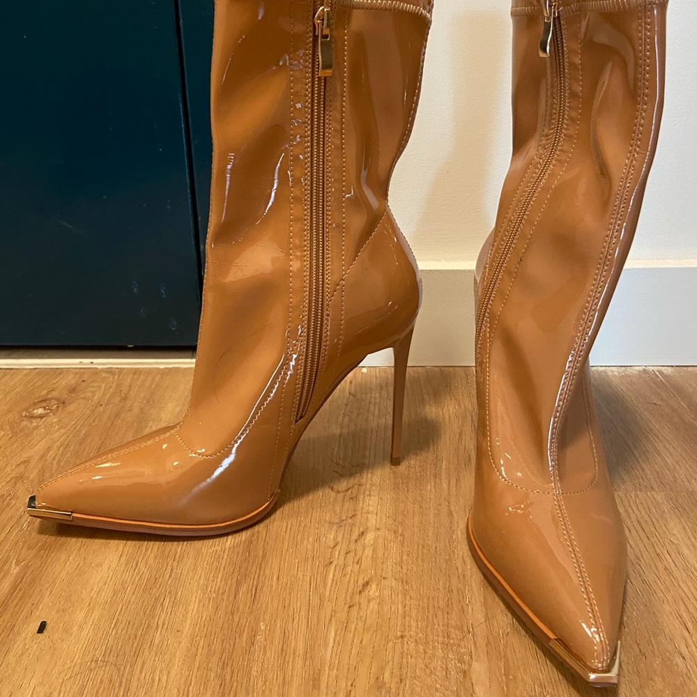 Nude Latex Ankle Boots